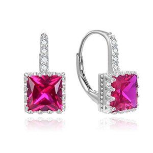 Ruby Princess Cut 925 Silver Earrings